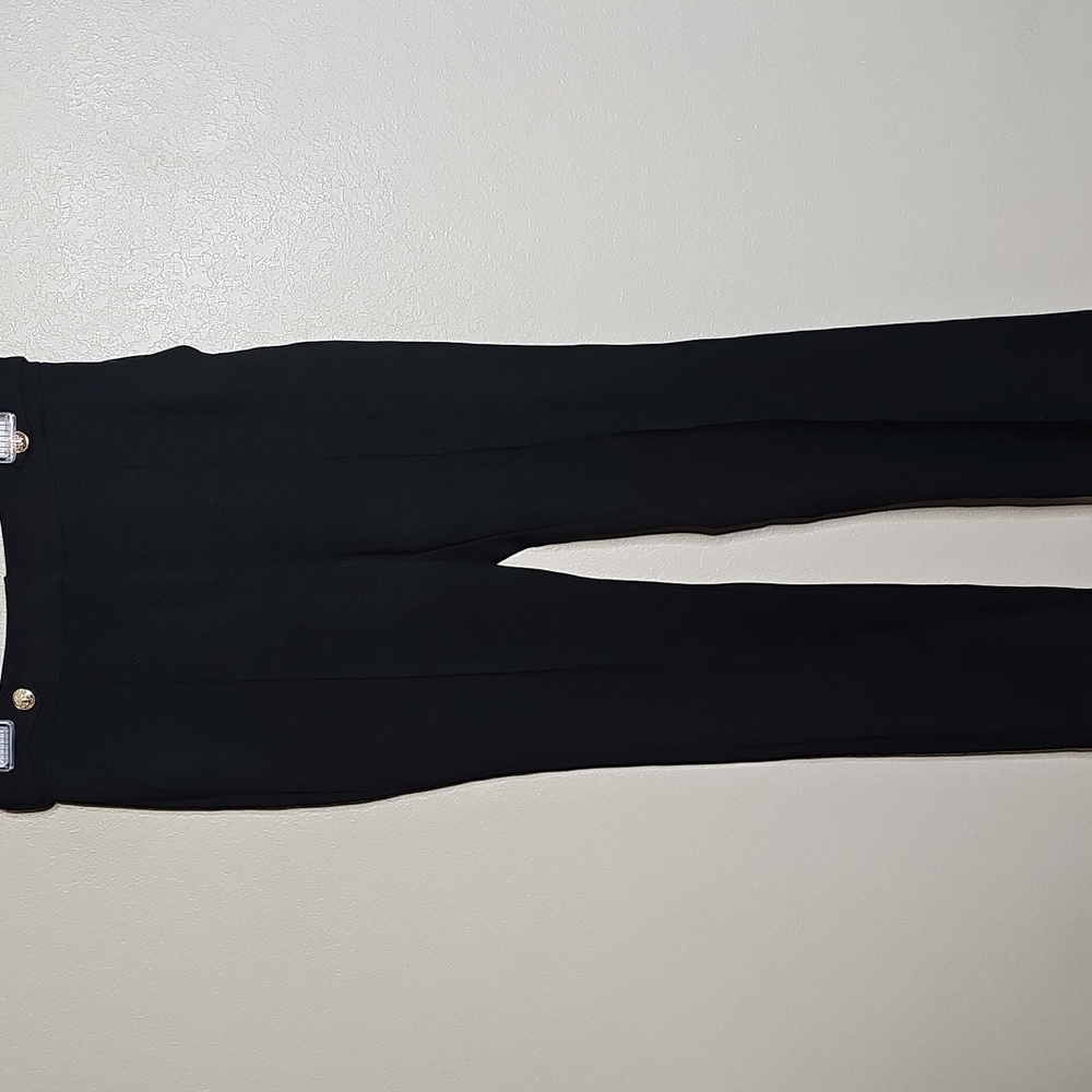 NWT TRUTH by Republic Classic Black Knit Flare Trousers With Gold Buttons 6
